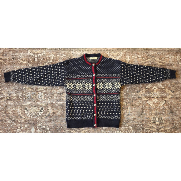 VTG L.L. Bean Women’s Nordic Wool Cardigan Sweater USA Snowflake Knit Large - Picture 1 of 8